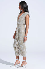 I DO WHAT I WANT METALLIC MIDI DRESS IN BEIGE