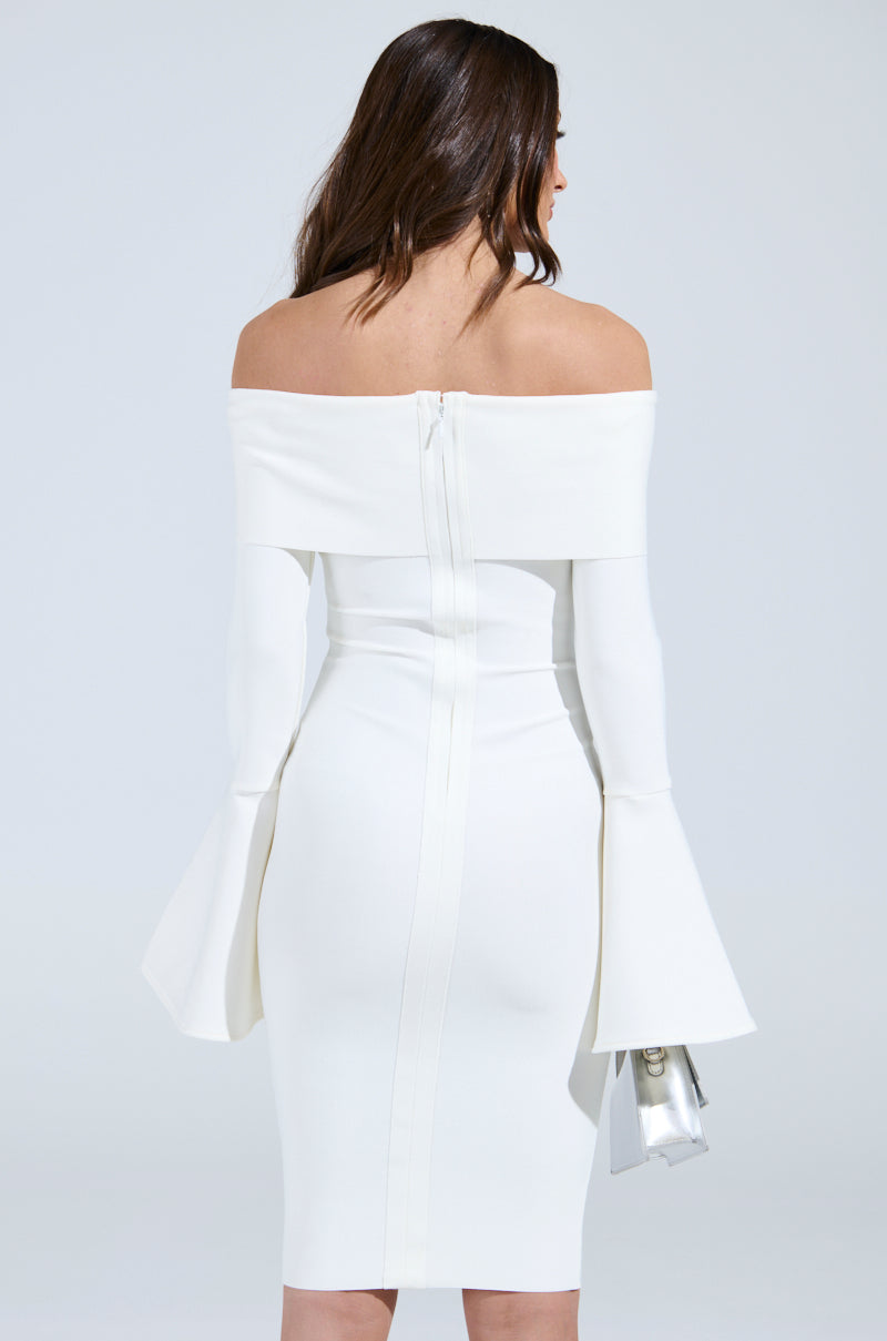 WORK OF ART BANDAGE MIDI DRES IN WHITE
