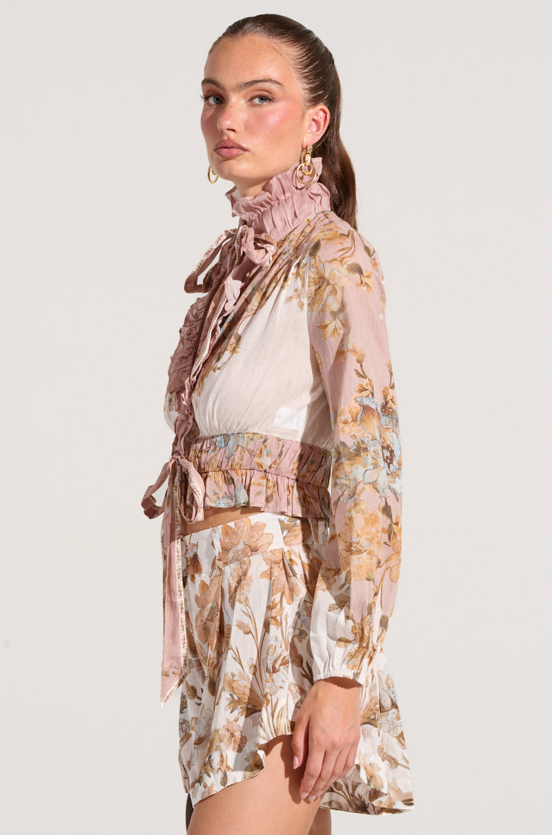 LUCID DREAMS FLORAL TIE NECK BLOUSE