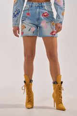 LOTTIE EMBROIDERED DENIM BERMUDA SHORTS