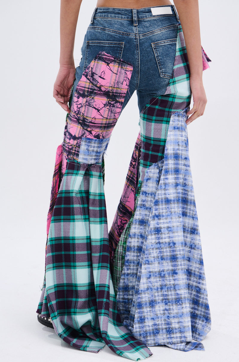 PLAID ON PLAID DENIM JEANS