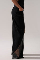 SOMETHING DIFFERENT RELAXED DENIM WITH RHINESTONE MESH
