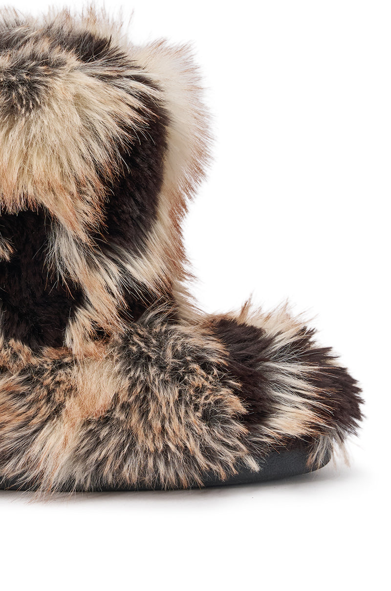 AZALEA WANG ALIXIA BROWN MULTI FLAT FUR BOOTIE