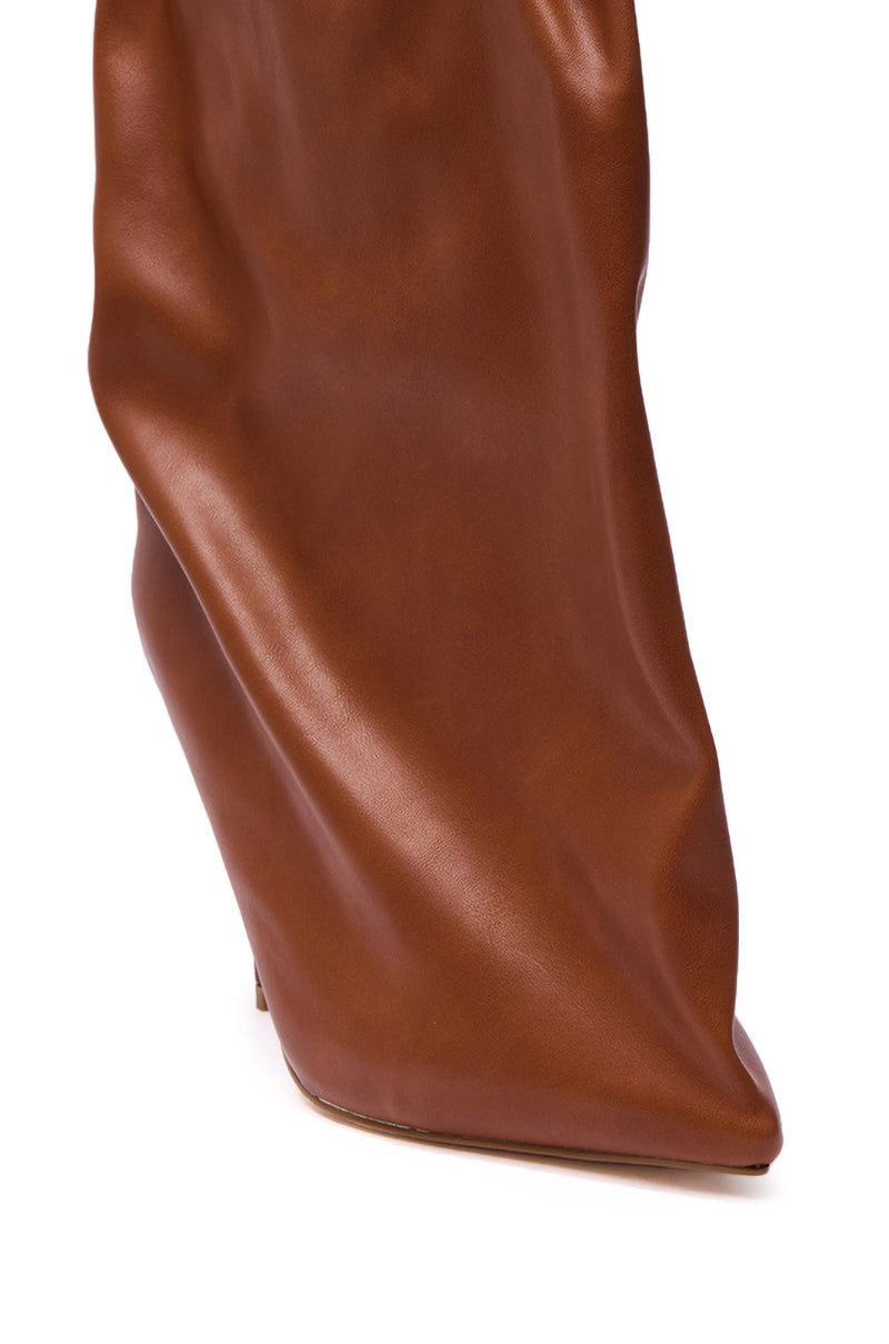AZALEA WANG ANNEKE TAN RUCHED TOPLINE STILETTO BOOTIE
