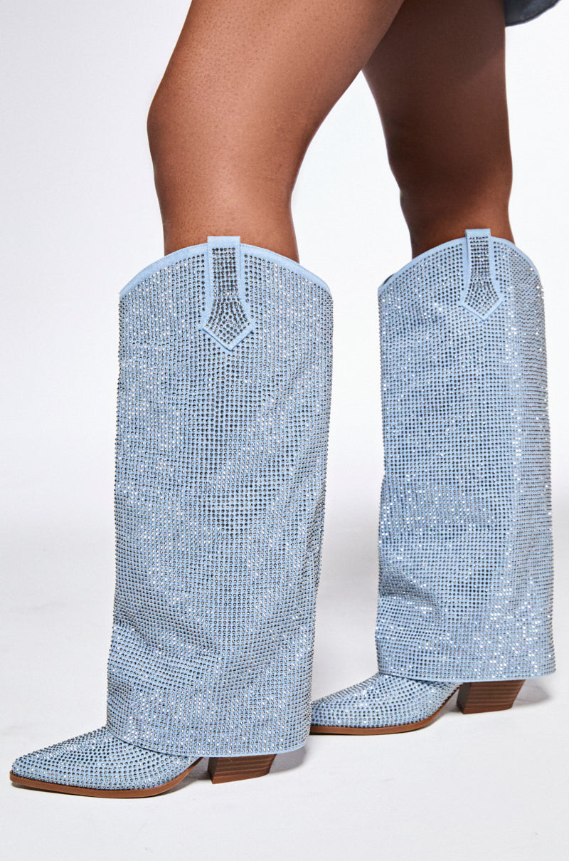 AZALEA WANG BANIAN DENIM WESTERN RHINESTONE BOOT
