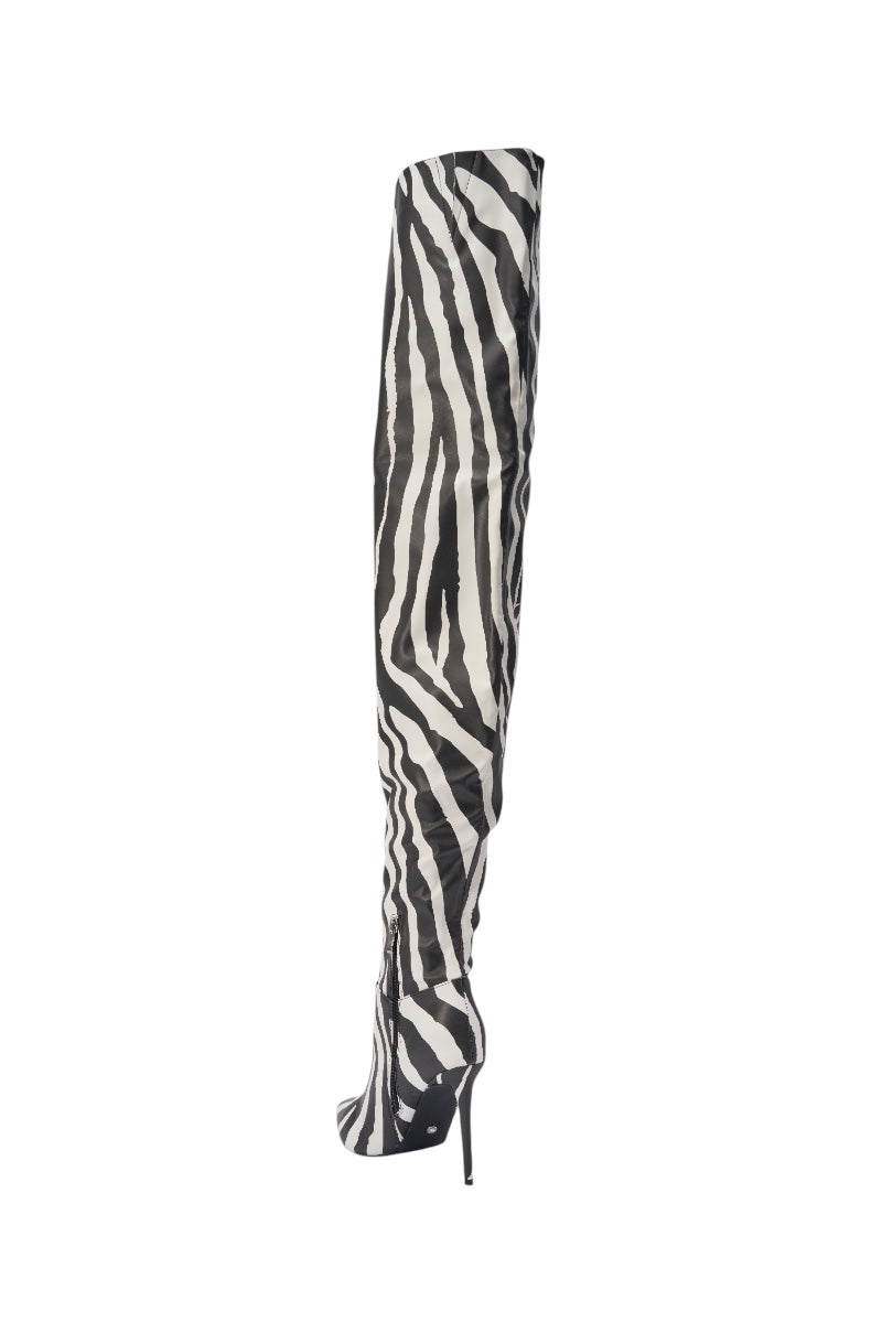 AZALEA WANG BOMBSHELL ZEBRA THIGH HIGH BOOT
