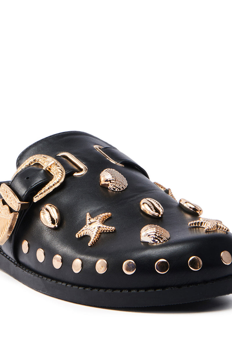 AZALEA WANG BRINY BLACK SEA SHELL EMBELLISHED CLOG