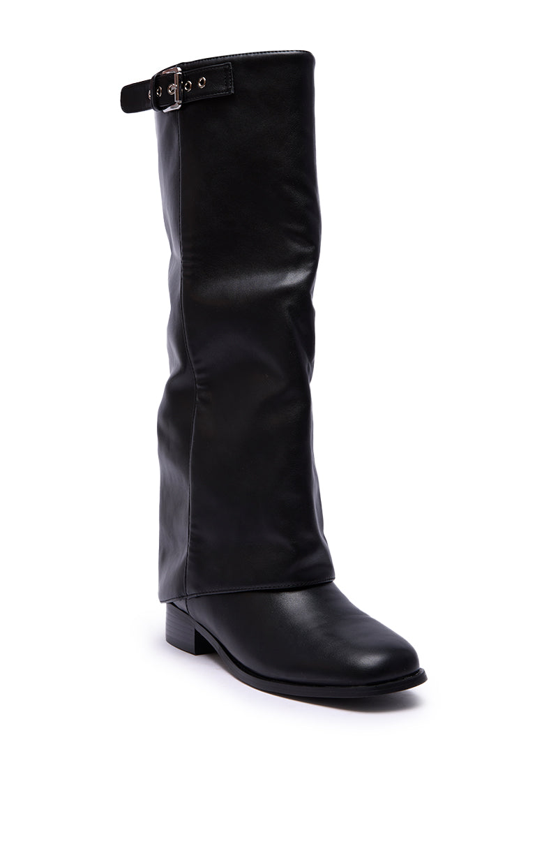 AZALEA WANG BRONTE BLACK FLAT KNEE HIGH RIDING BOOT