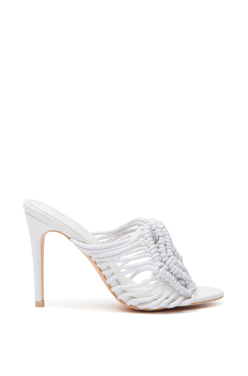 AZALEA WANG CERES WHITE ROPE WITH RHINESTONE BEADS SANDAL