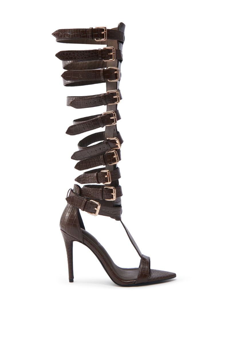 AZALEA WANG CHERELLI BROWN CROC OVER THE KNEE SANDAL