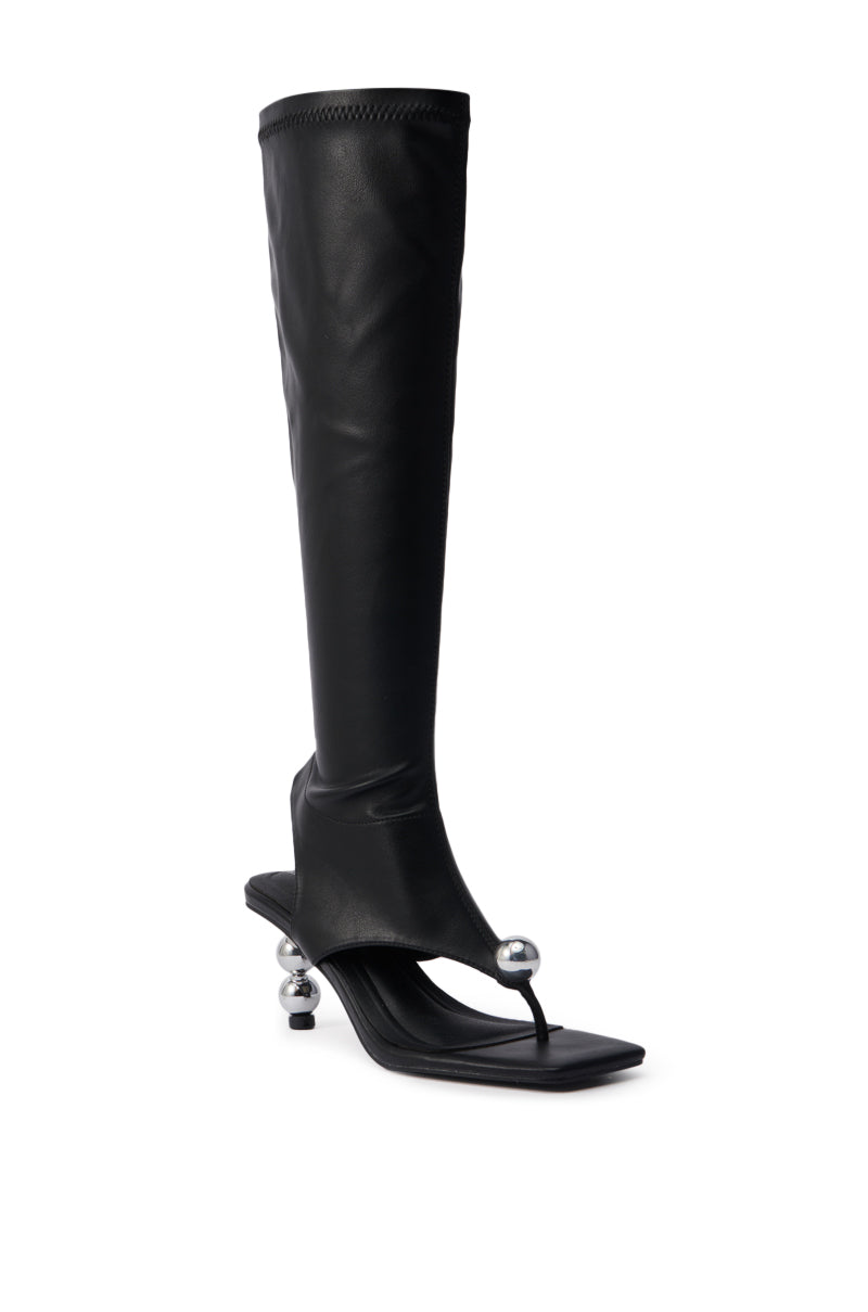 AZALEA WANG DIPPIN DOT BLACK STRETCH SANDAL BOOT