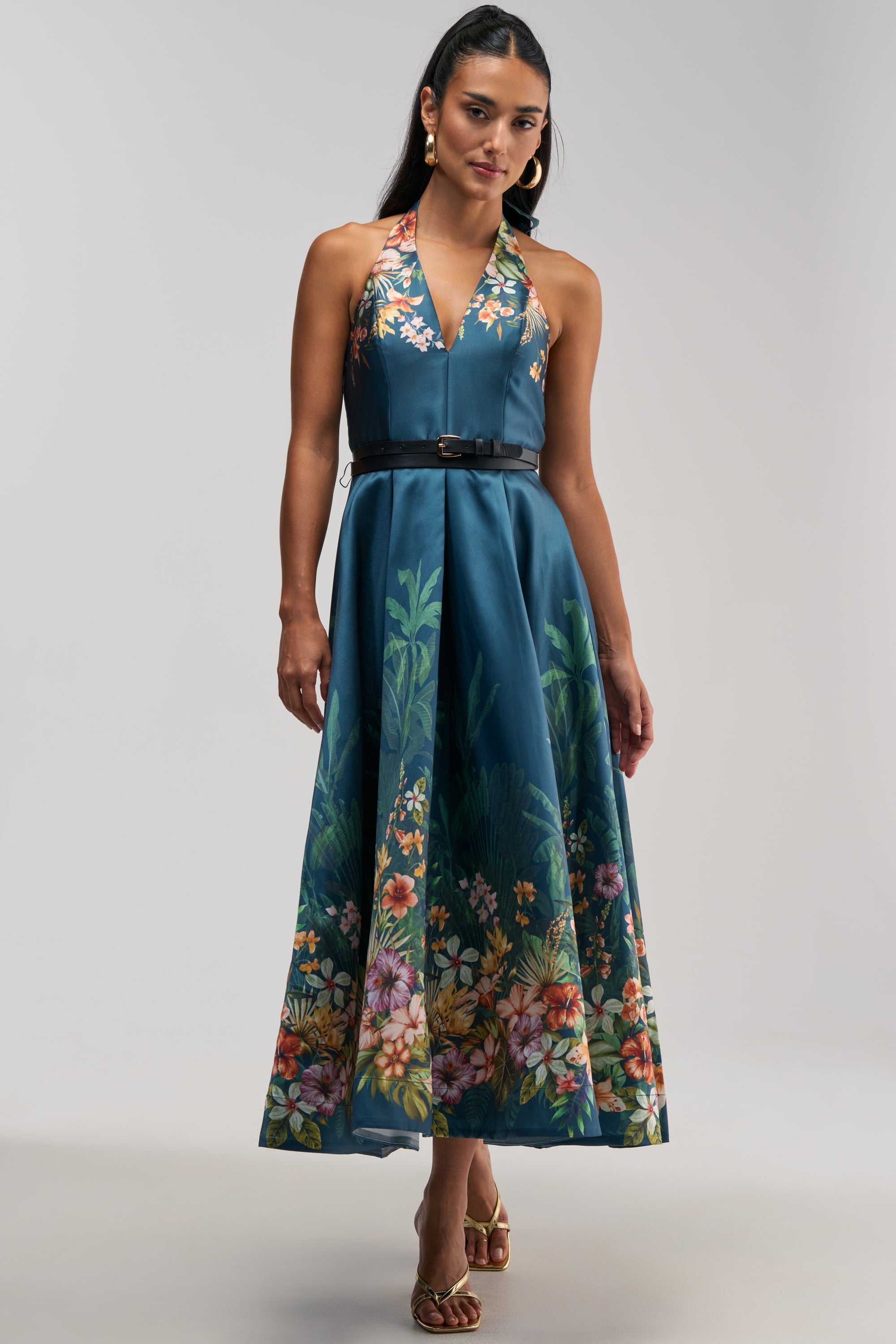 BOOKED AND BUSY FLORAL MIDI DRESS IN BLUE MULTI