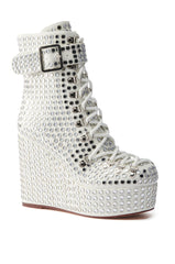 AZALEA WANG FERDY WHITE PLATFORM EMBELLISHED BOOTIE