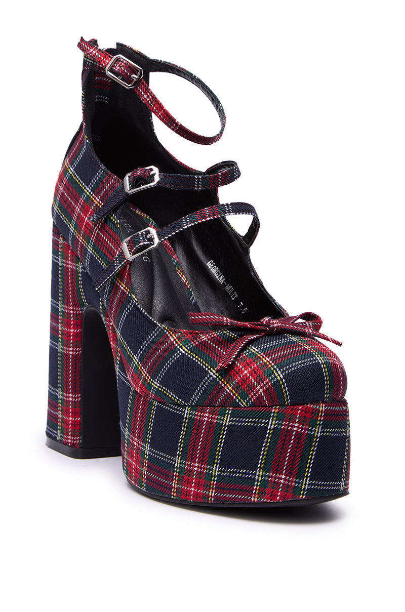 AZALEA WANG GEORGINA MULTI PLAID CHUNKY PUMP