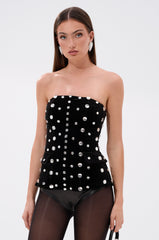 CLASSY GIRL VELVET CORSET WITH RHINESTONE
