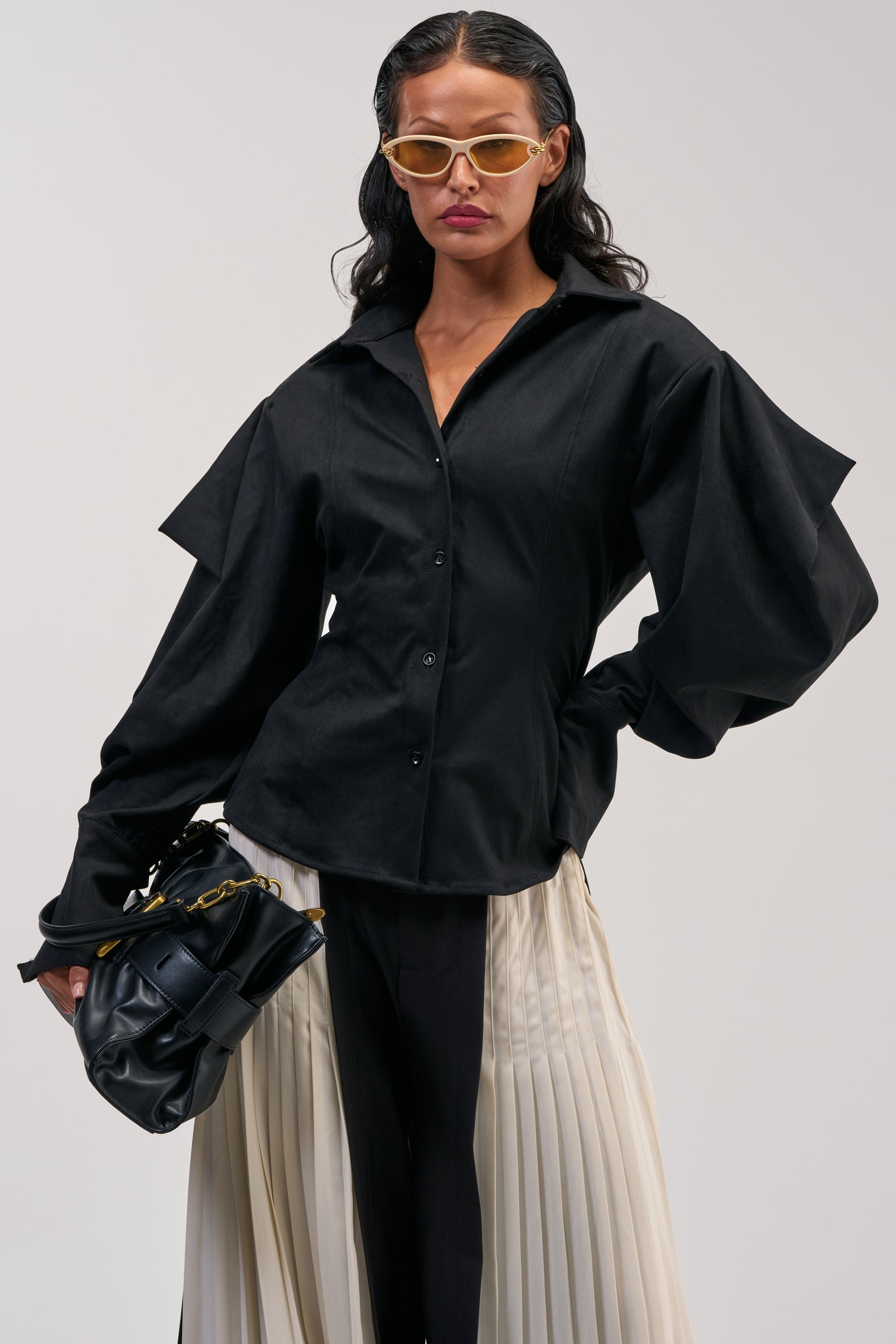 SHE MEANS BUSINESS SUEDE BUTTON DOWN