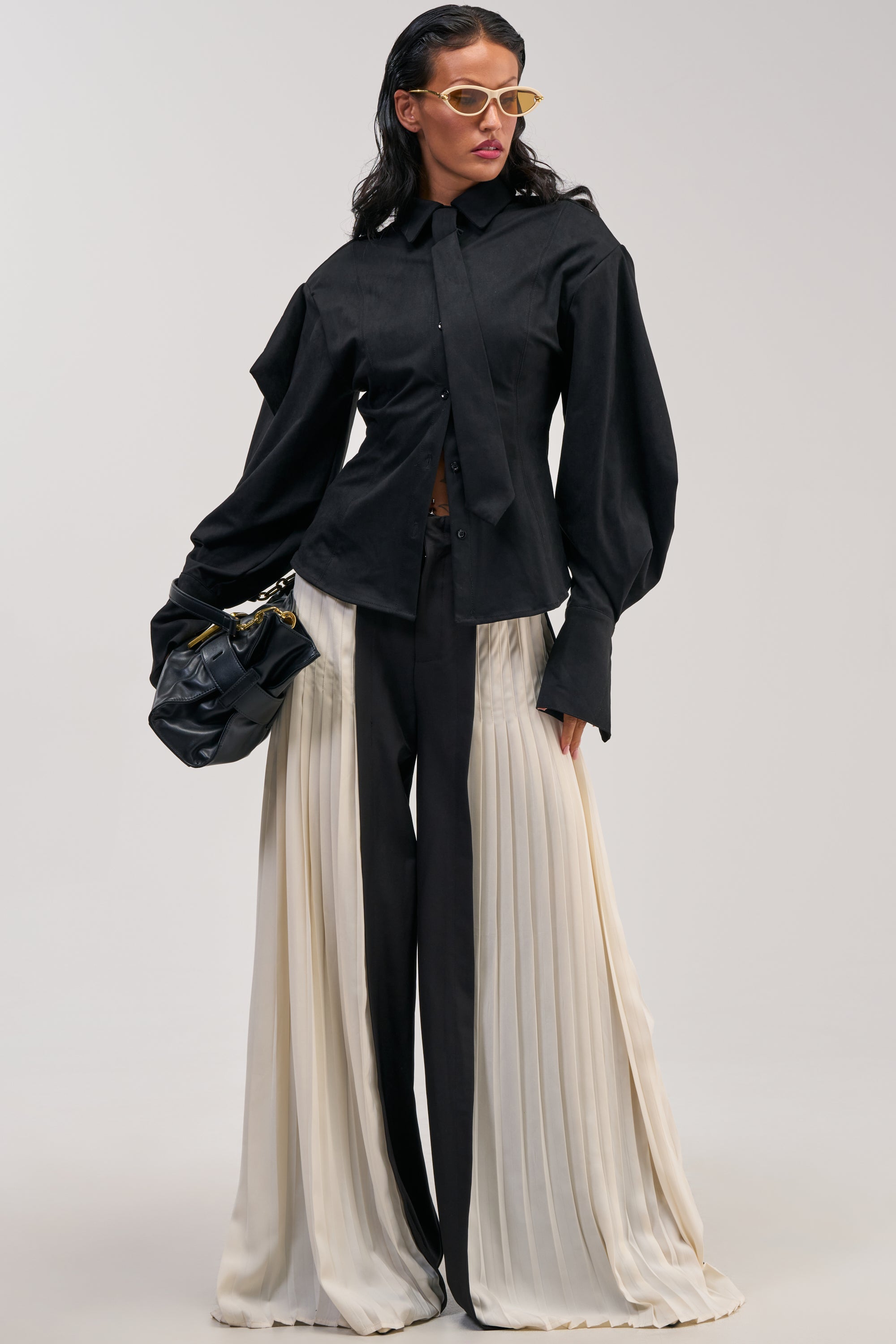 SHE MEANS BUSINESS SUEDE BUTTON DOWN