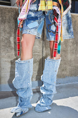 AZALEA WANG IMOGINE DENIM SNAP BOOT