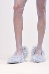AZALEA WANG JAMEEKA BABY BLUE CURLY FUR PUMP STILETTO HEEL