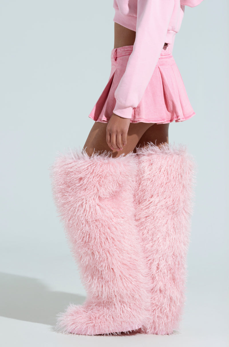 THOUGHT I KNEW YOU PINK DENIM PLEATED MINI SKIRT
