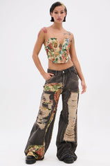 BRIGETTE DISTRESSED JEANS WITH JACQUARD DETAIL