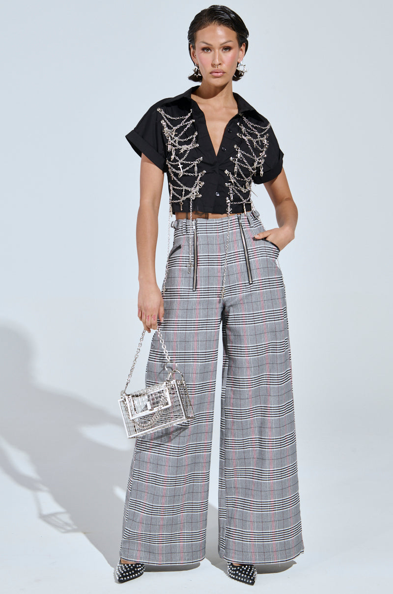 DARIA WIDE LEG PLAID PANT