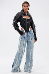 WHO KNOWS DISTRESSED WIDE LEG DENIM