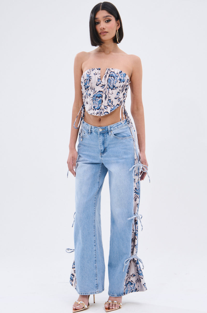 SEASONAL AWAKENING BROCADE PATCH DENIM JEANS