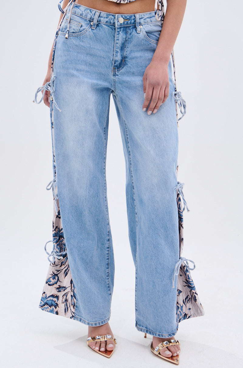 SEASONAL AWAKENING BROCADE PATCH DENIM JEANS