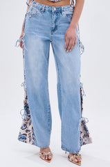 SEASONAL AWAKENING BROCADE PATCH DENIM JEANS