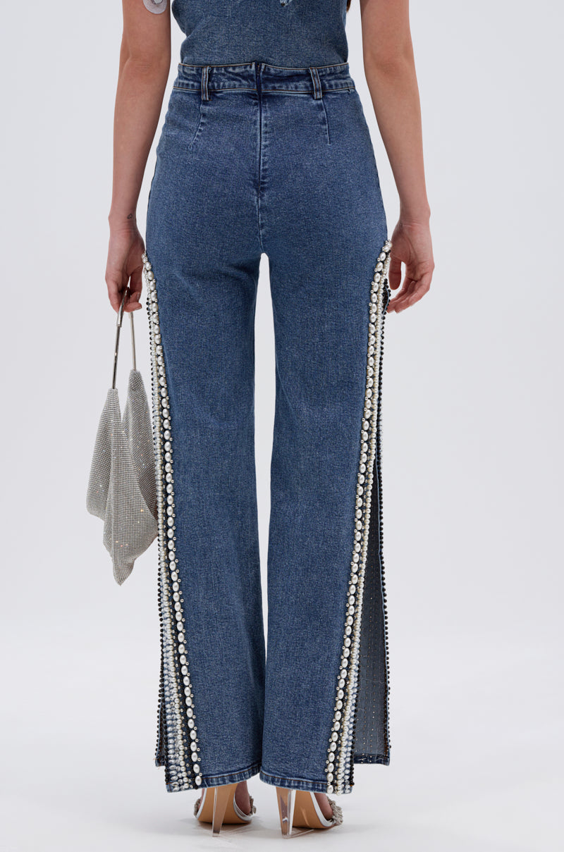 LUXURIOUS DENIM PANTS WITH SIDE SLITS