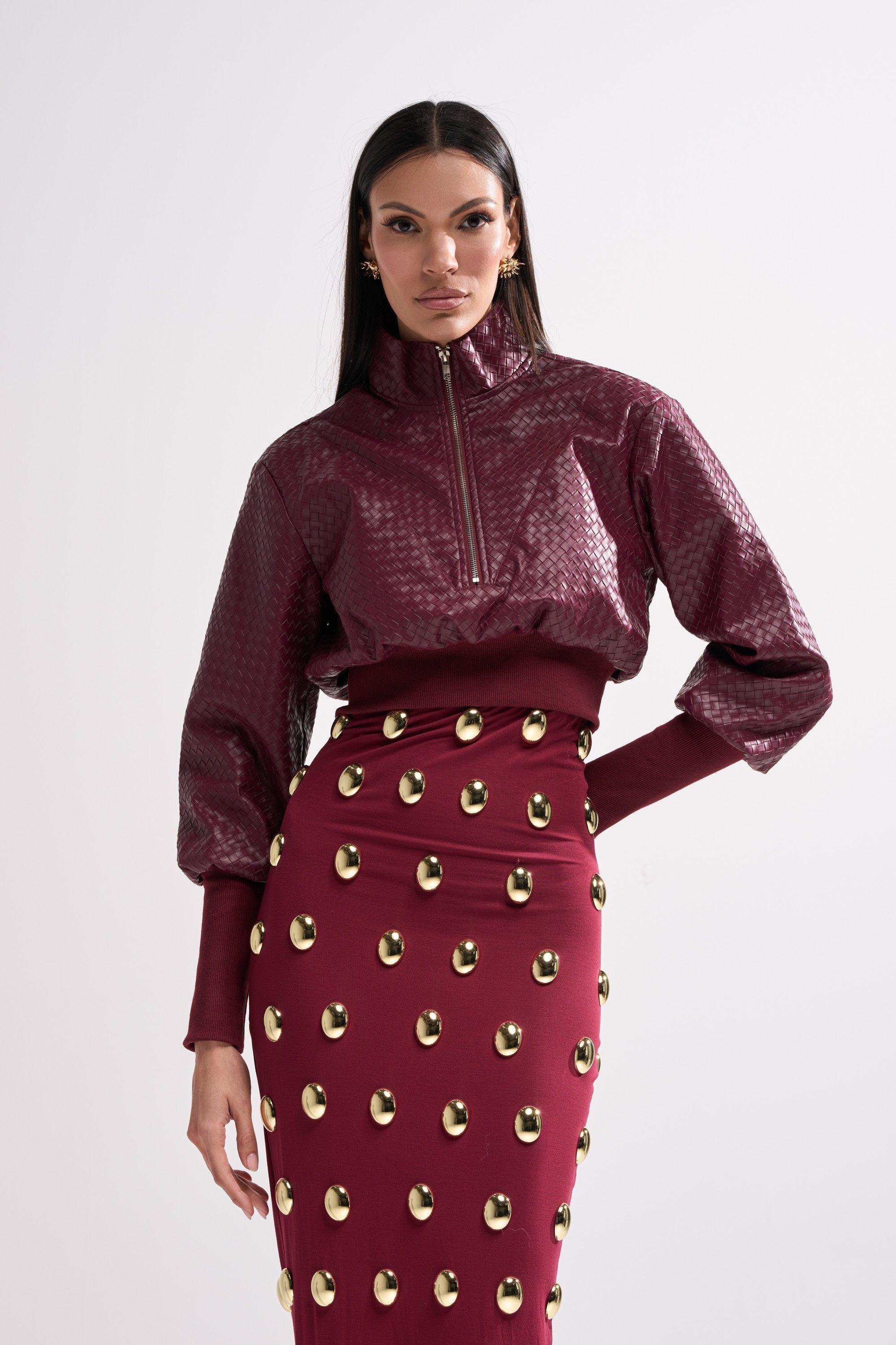 VENETTA FAUX LEATHER QUARTER ZIP SWEATSHIRT