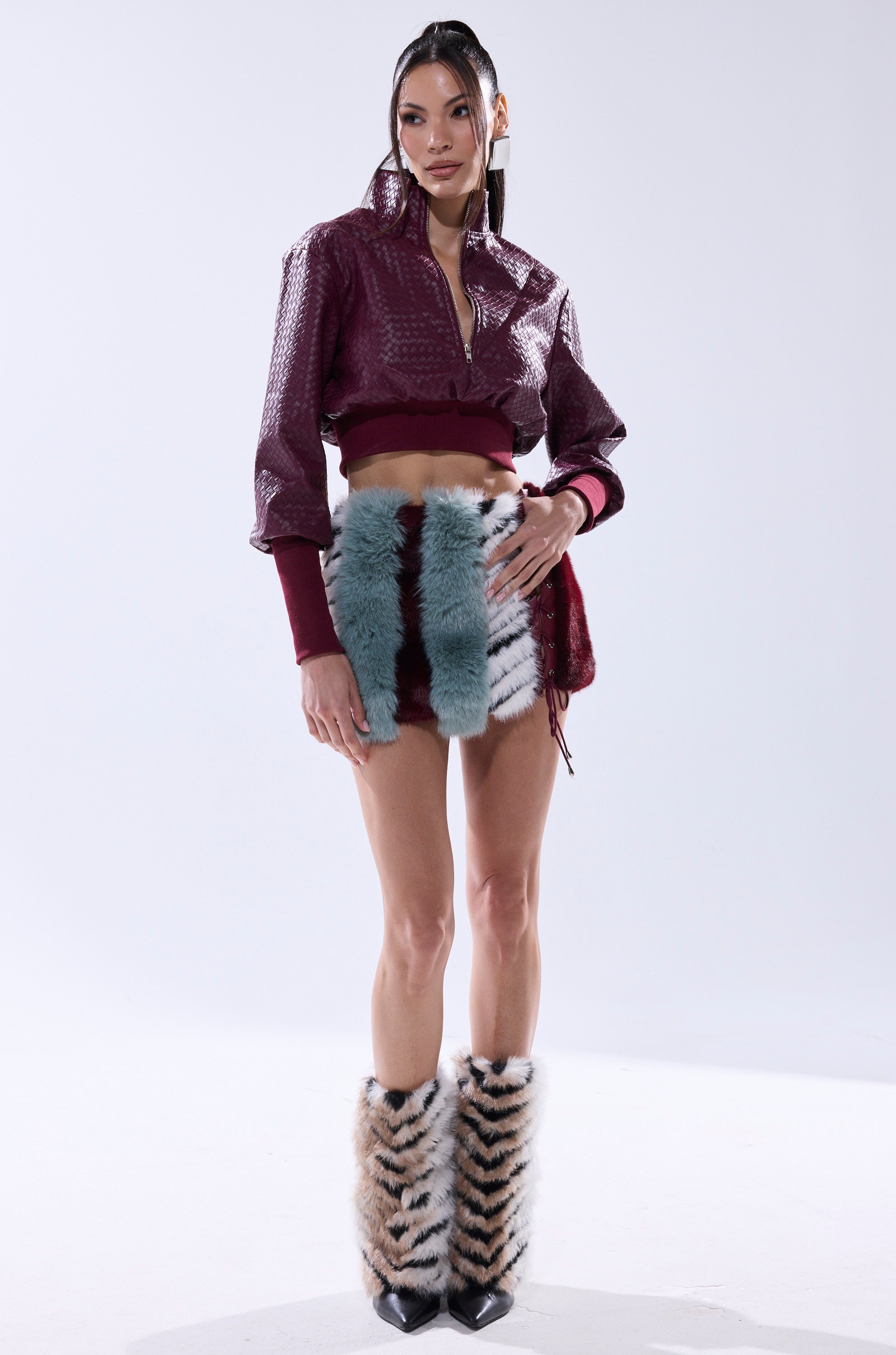 VENETTA FAUX LEATHER QUARTER ZIP SWEATSHIRT