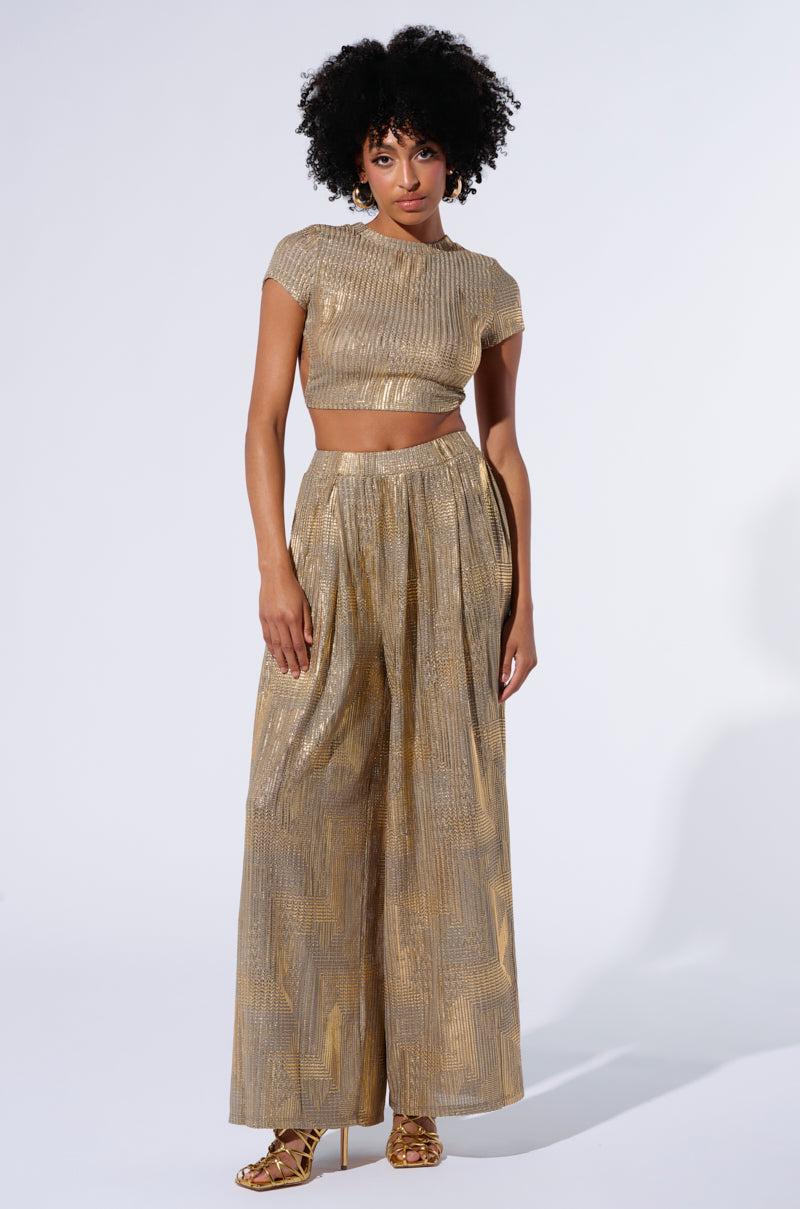 JUST LIKE MAGIC METALLIC KNIT OPEN BACK TOP IN GREEN MULTI