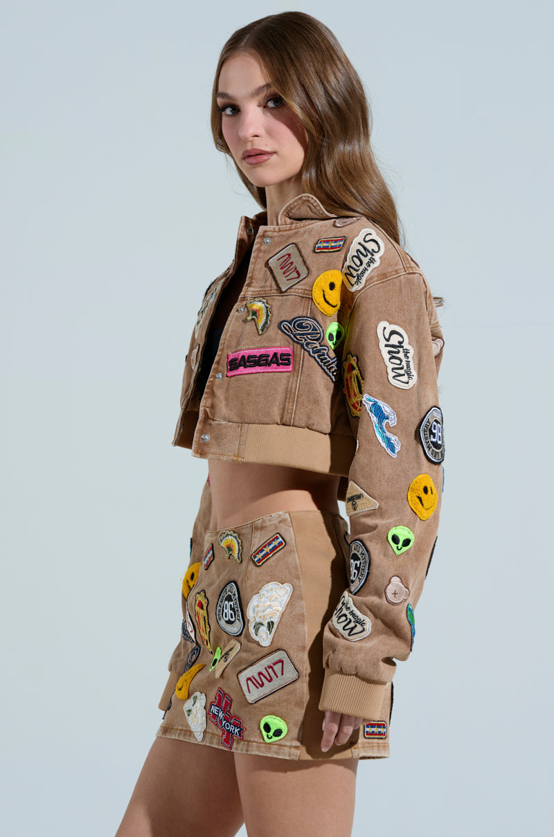 MEENA CROPPED PATCH DENIM JACKET