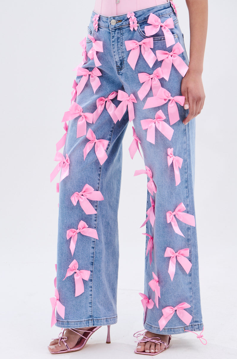 PRETTY IN PINK BOW DETAIL DENIM JEANS