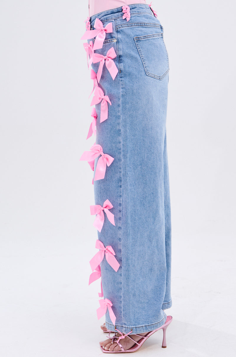 PRETTY IN PINK BOW DETAIL DENIM JEANS