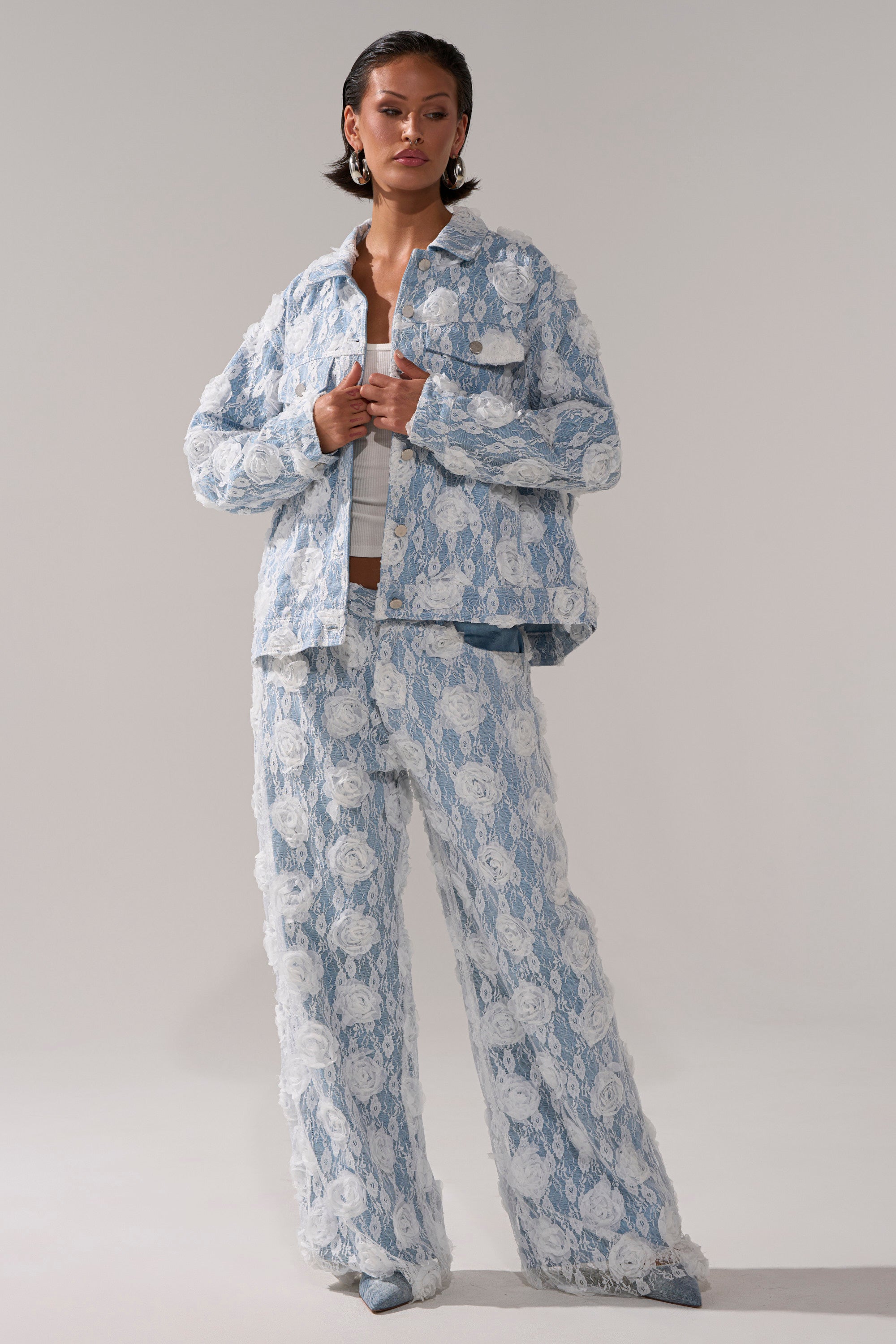 FOLLOW MY LEAD APPLIQUE WIDE LEG DENIM