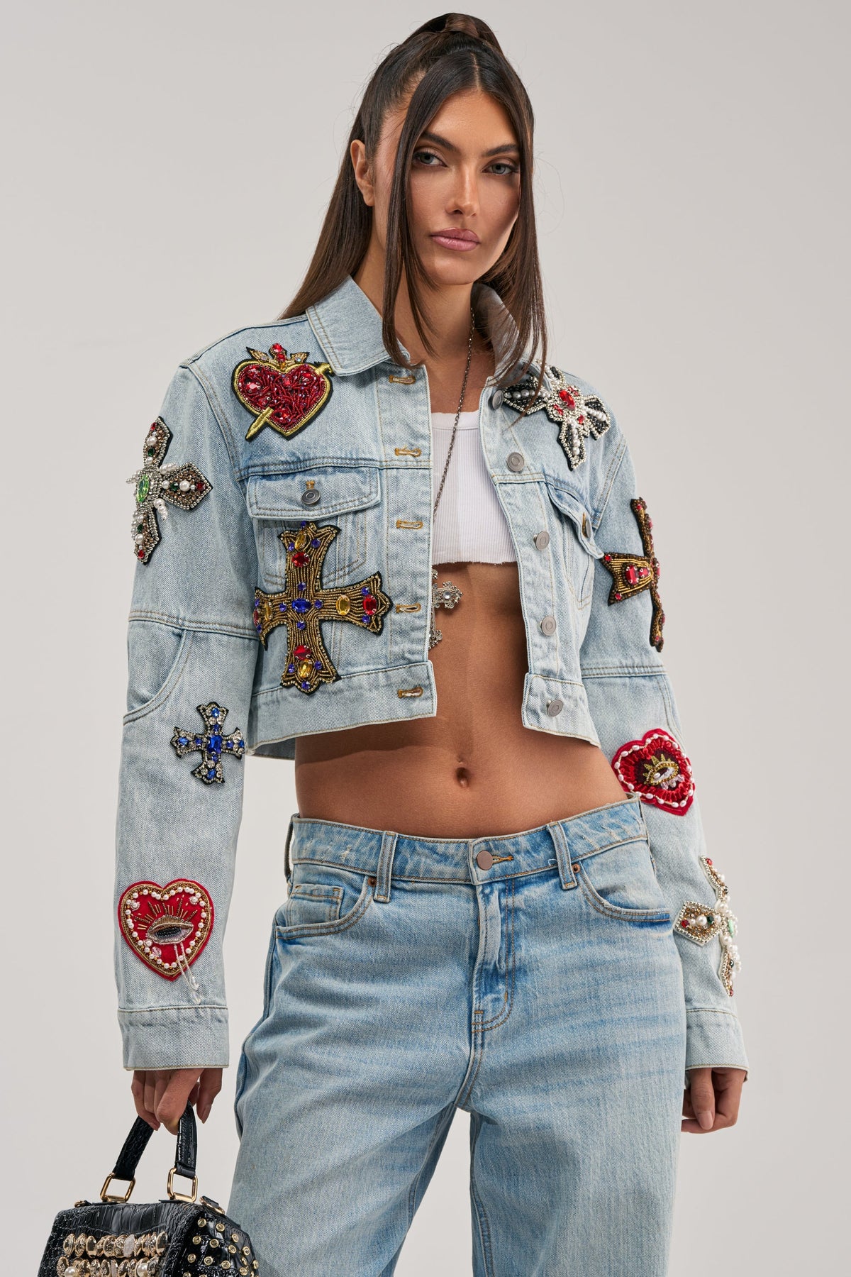 GIVE AND TAKE EMBELLISHED DENIM JACKET