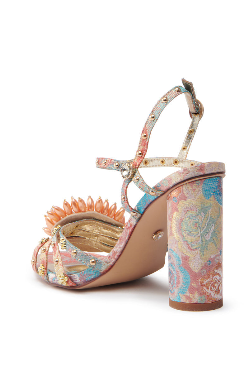 AZALEA WANG KOAN PINK BROCADE CHUNKY SANDAL
