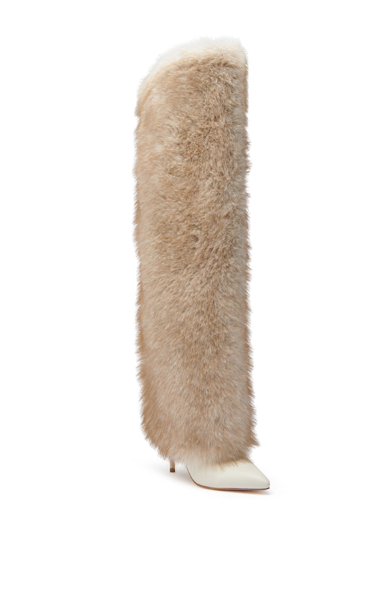 AZALEA WANG LAGANN BONE THIGH HIGH FUR LUXE BOOT