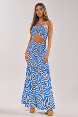 SUGAR AND SPICE PRINTED MAXI DRESS IN BLUE MULTI