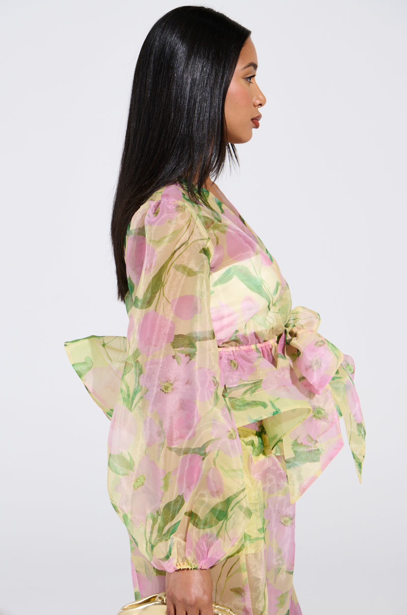 FLOWER POWER CHIFFON TIE-FRONT BLOUSE