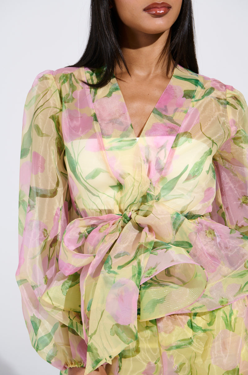 FLOWER POWER CHIFFON TIE-FRONT BLOUSE