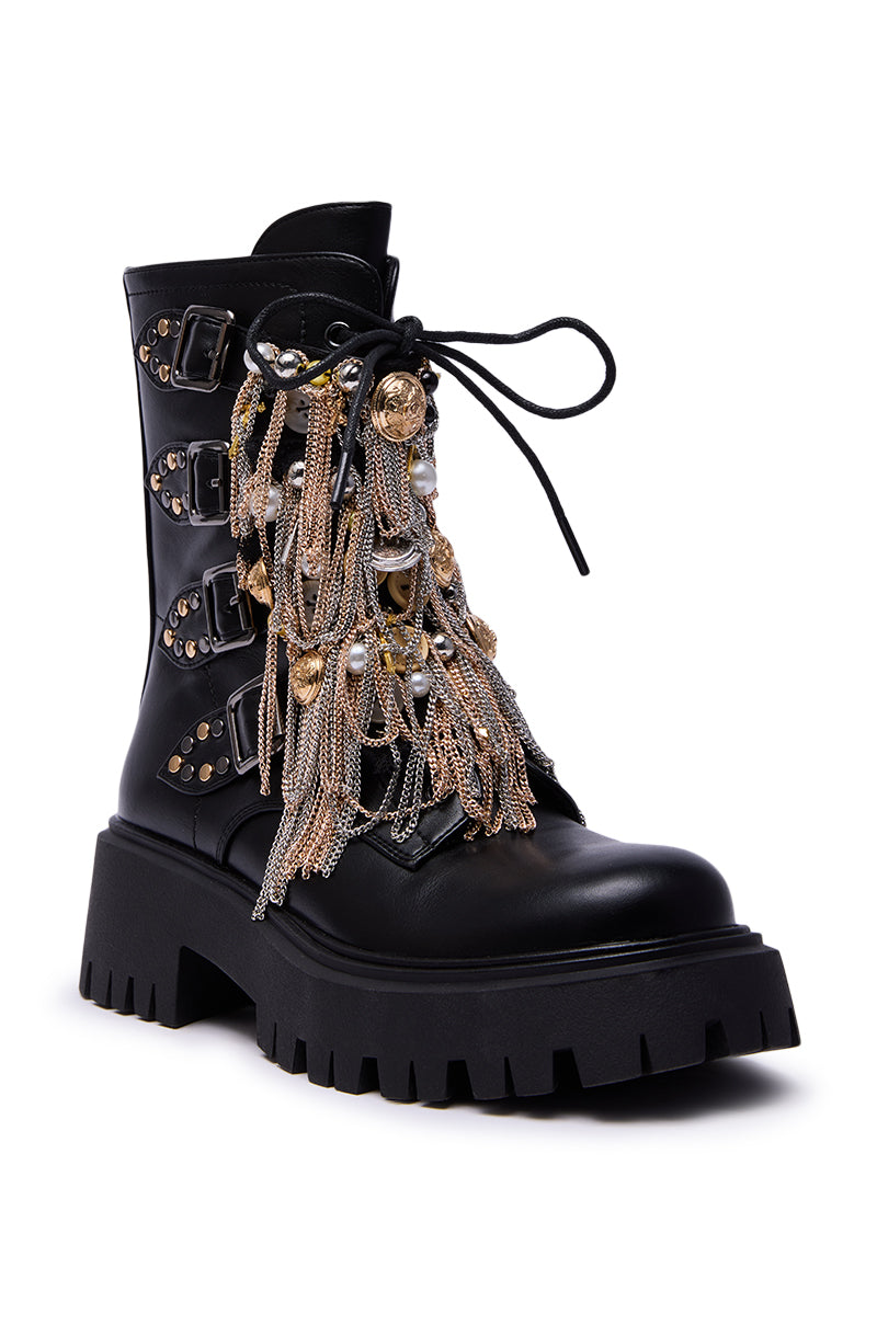 AZALEA WANG MEGUMI BLACK METAL HARDWARE COMBAT BOOTIE