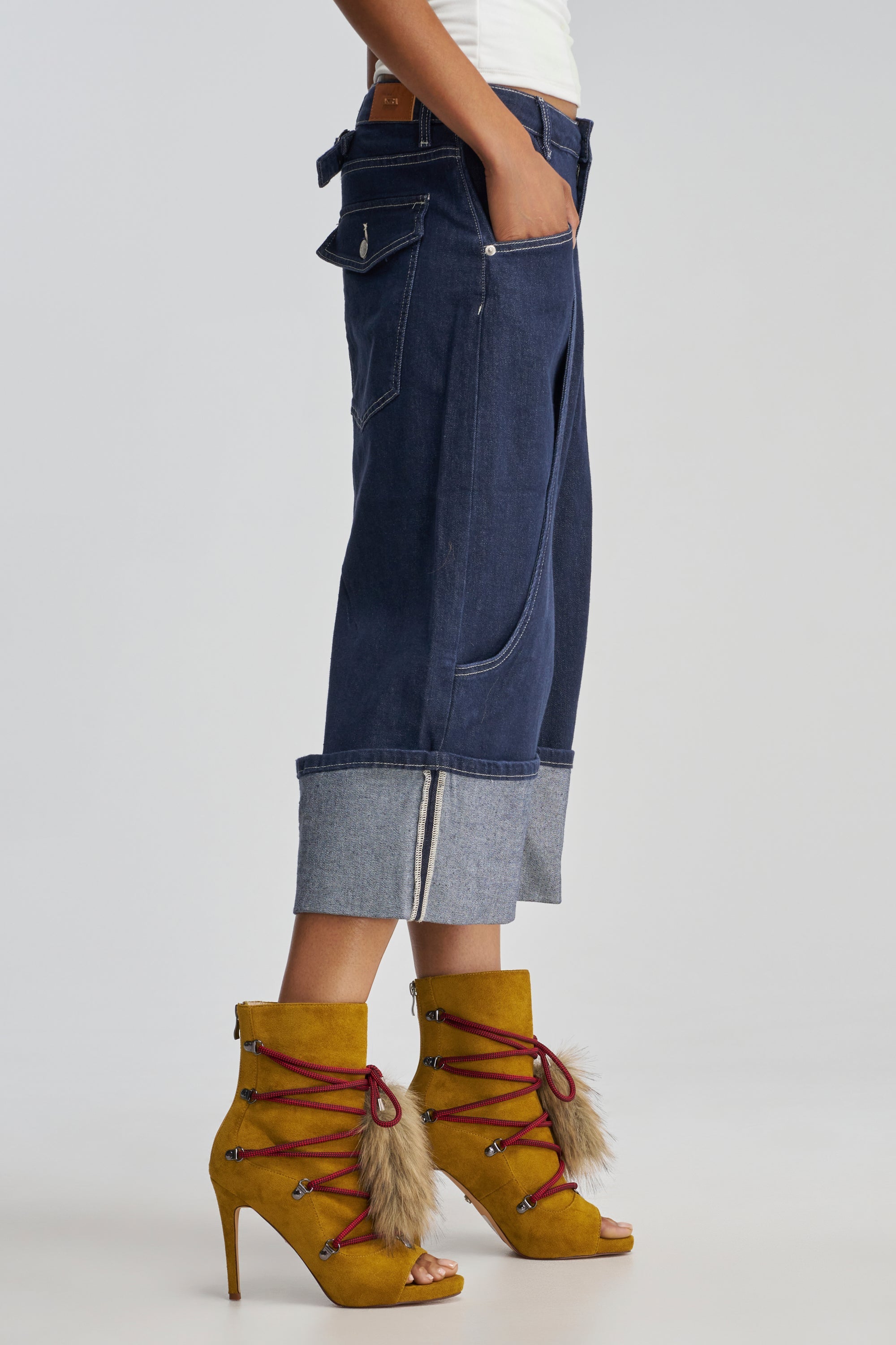 AZALEA WANG MIRA MUSTARD OPEN TOE FAUX SUEDE BOOTIE
