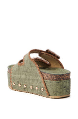 AZALEA WANG OHKAY OLIVE FLATFORM SANDAL