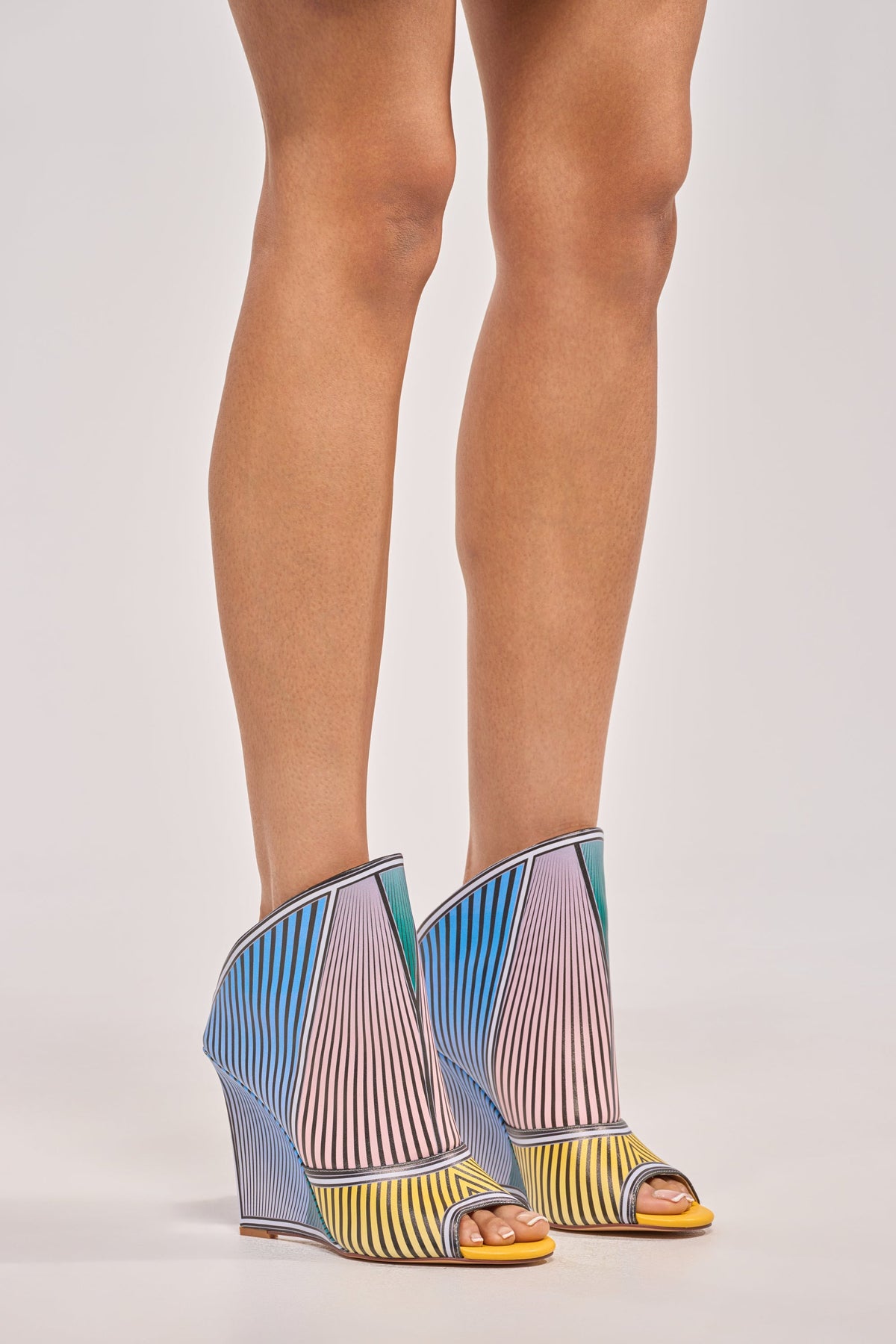 AKIRA GOLD WEDGE OPEN TOE GEOMETRIC BOOTIE
