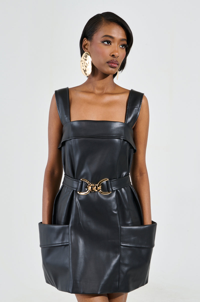MY MOMENT PU EMBELLISHED MINI DRESS