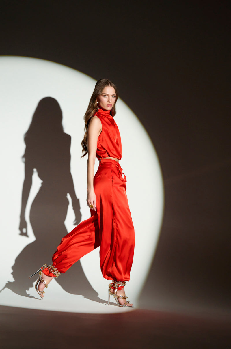 MEREDITH BLAKE SATIN WIDE LEG PANT